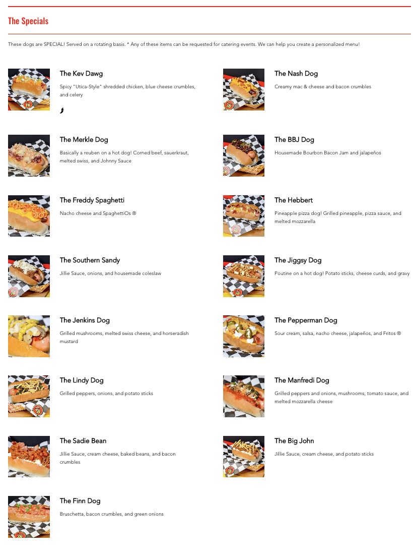 Jillie Dogs menu board