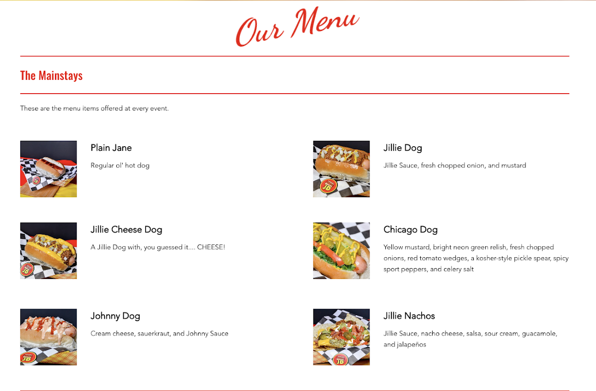 Jillie Dogs menu board
