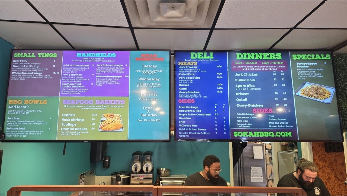 Sokah BBQ & Catering menu board