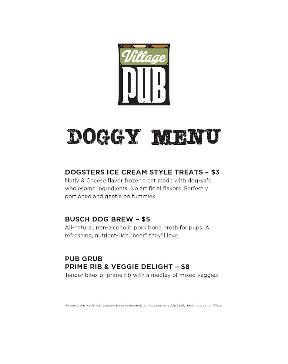 Village Pub menu board