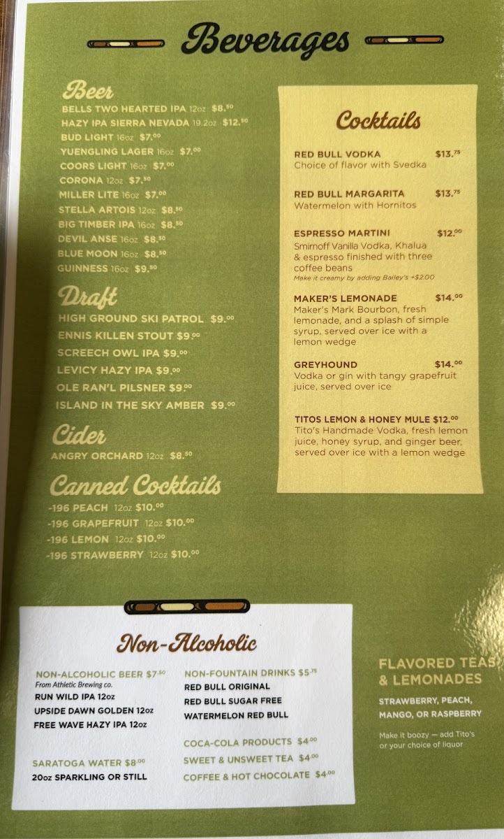 Village Pub menu board