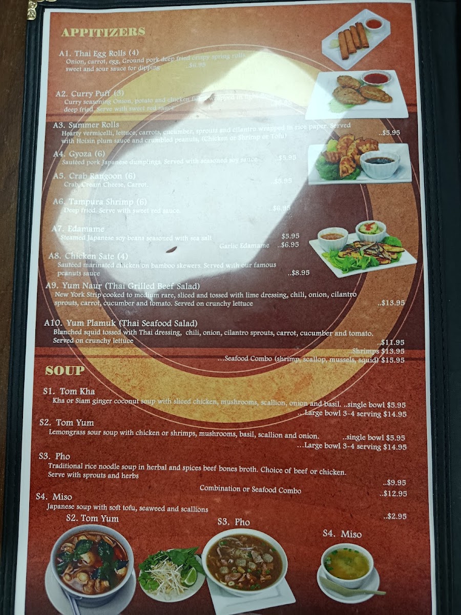 Bangkok Kitchen Thai Restaurant menu board