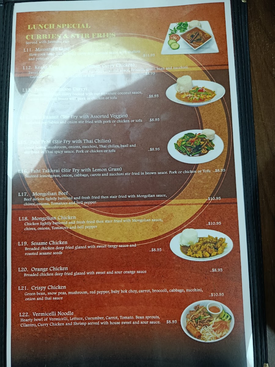 Bangkok Kitchen Thai Restaurant menu board