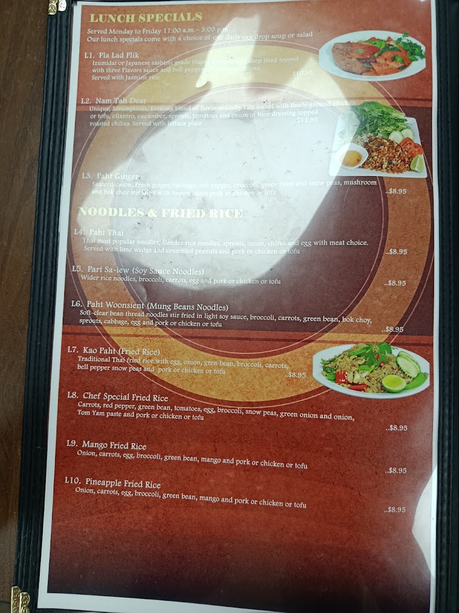 Bangkok Kitchen Thai Restaurant menu board