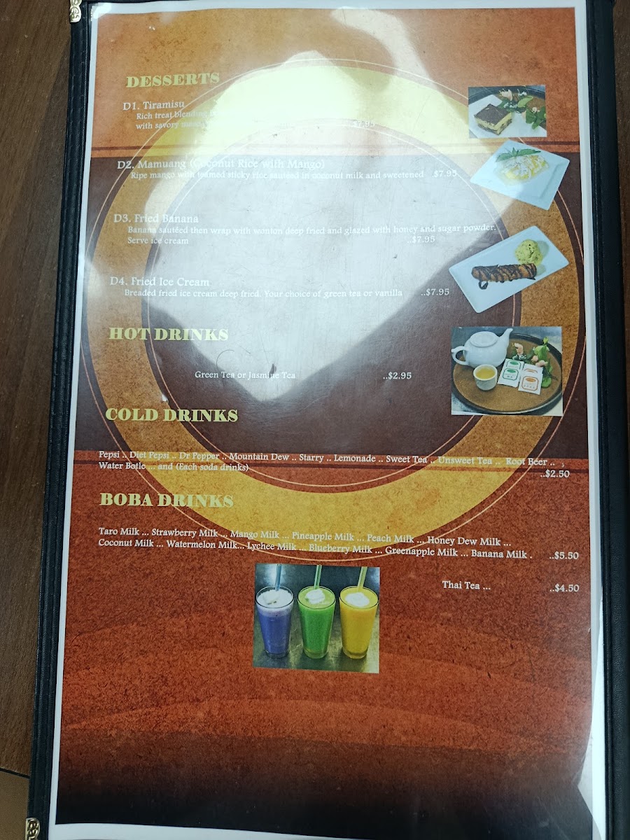 Bangkok Kitchen Thai Restaurant menu board