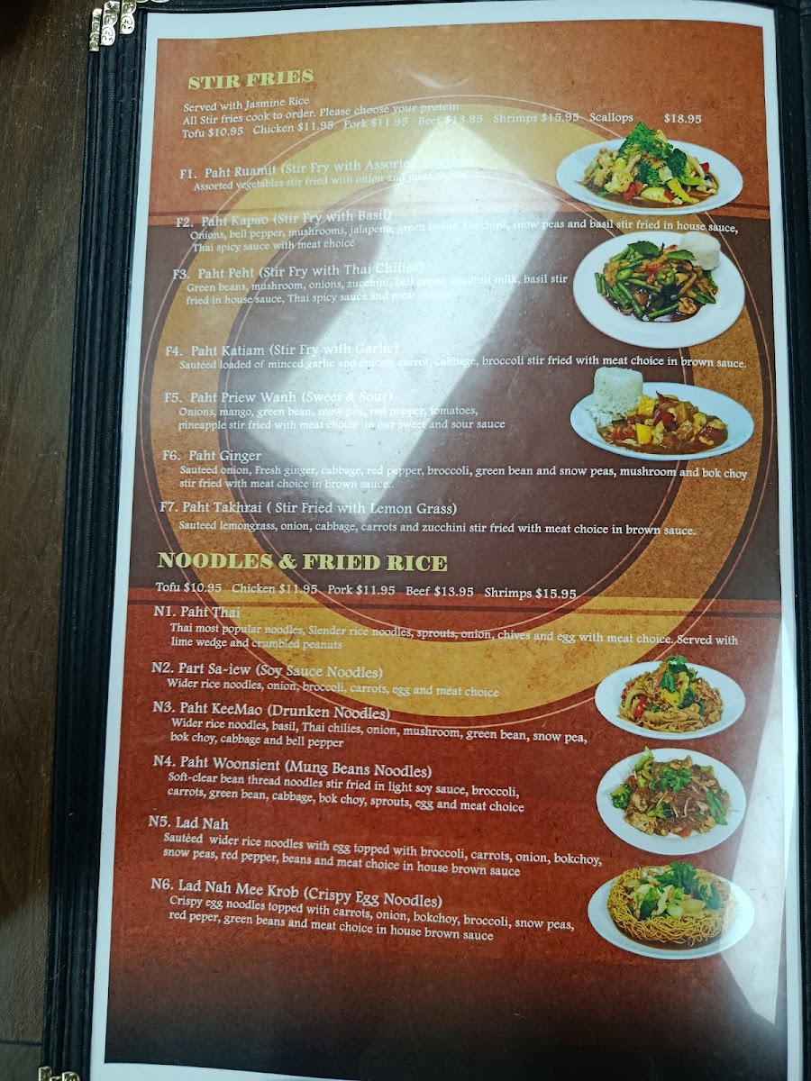 Bangkok Kitchen Thai Restaurant menu board