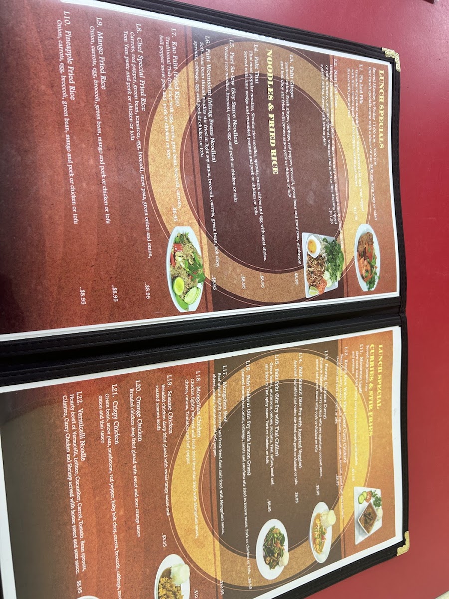 Bangkok Kitchen Thai Restaurant menu board