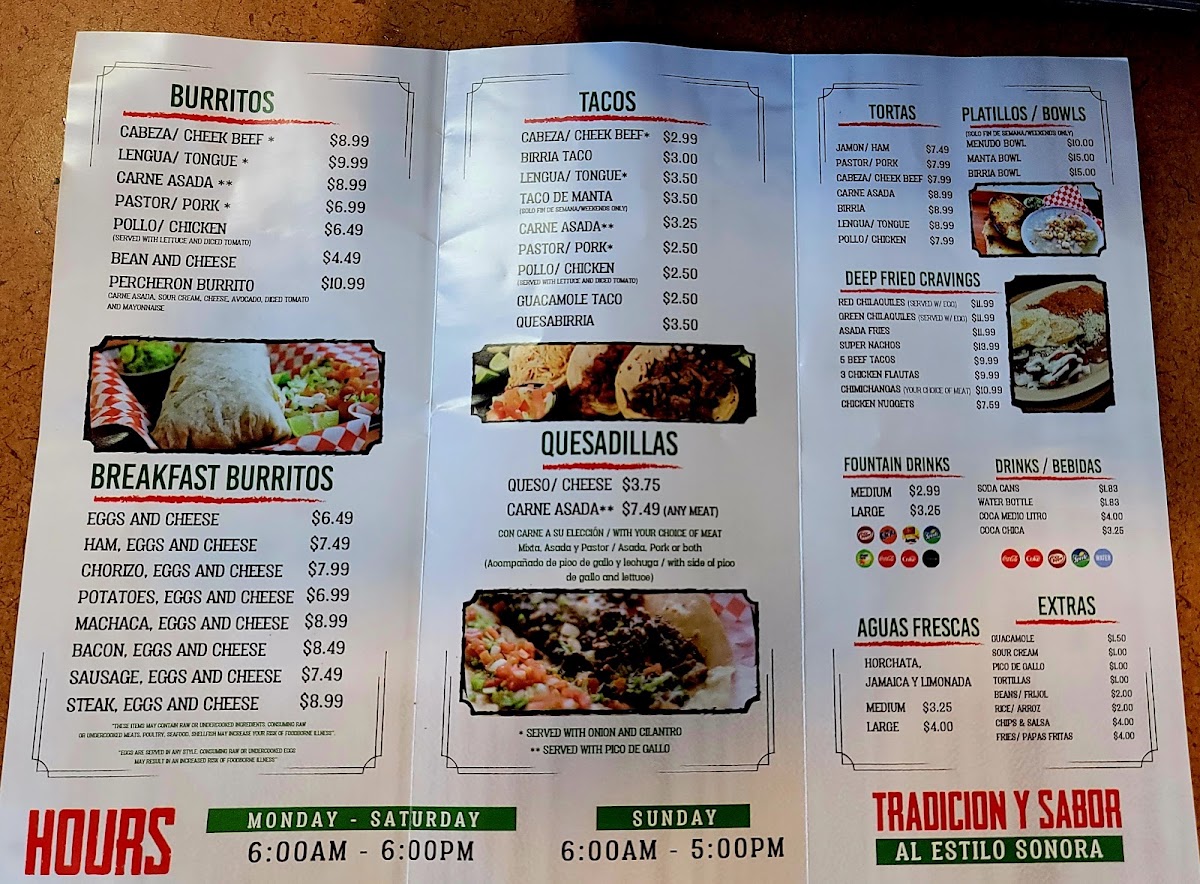 Tacos La Cabeza menu board