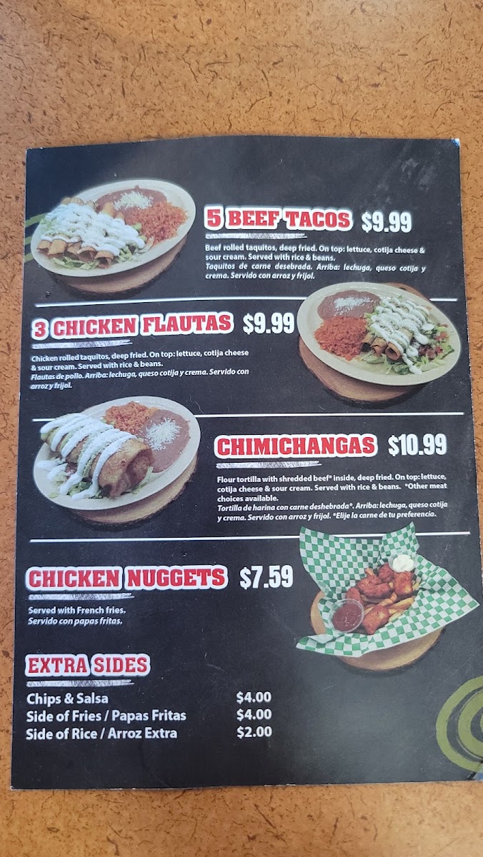 Tacos La Cabeza menu board