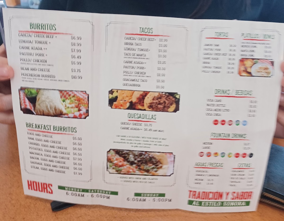 Tacos La Cabeza menu board