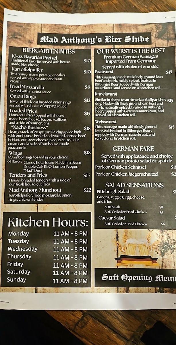 Mad Anthony’s Bier Stube menu board