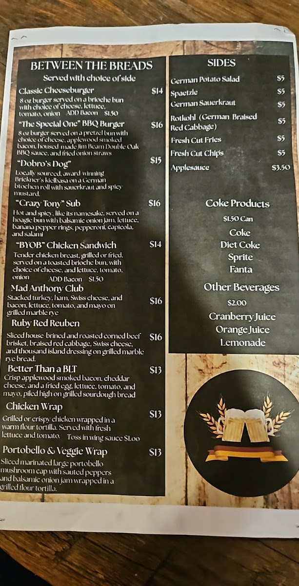 Mad Anthony’s Bier Stube menu board
