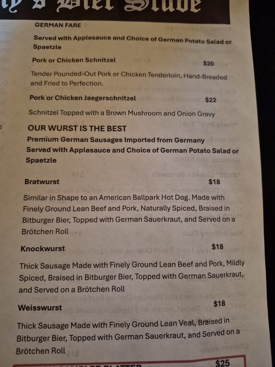 Mad Anthony’s Bier Stube menu board