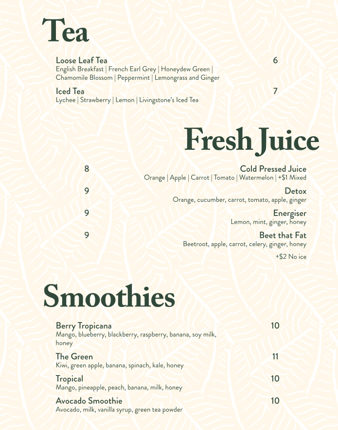 Livingstone Melbourne menu board