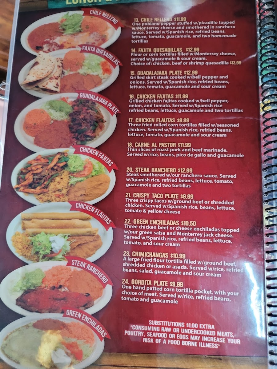 Plaza Jalisco menu board