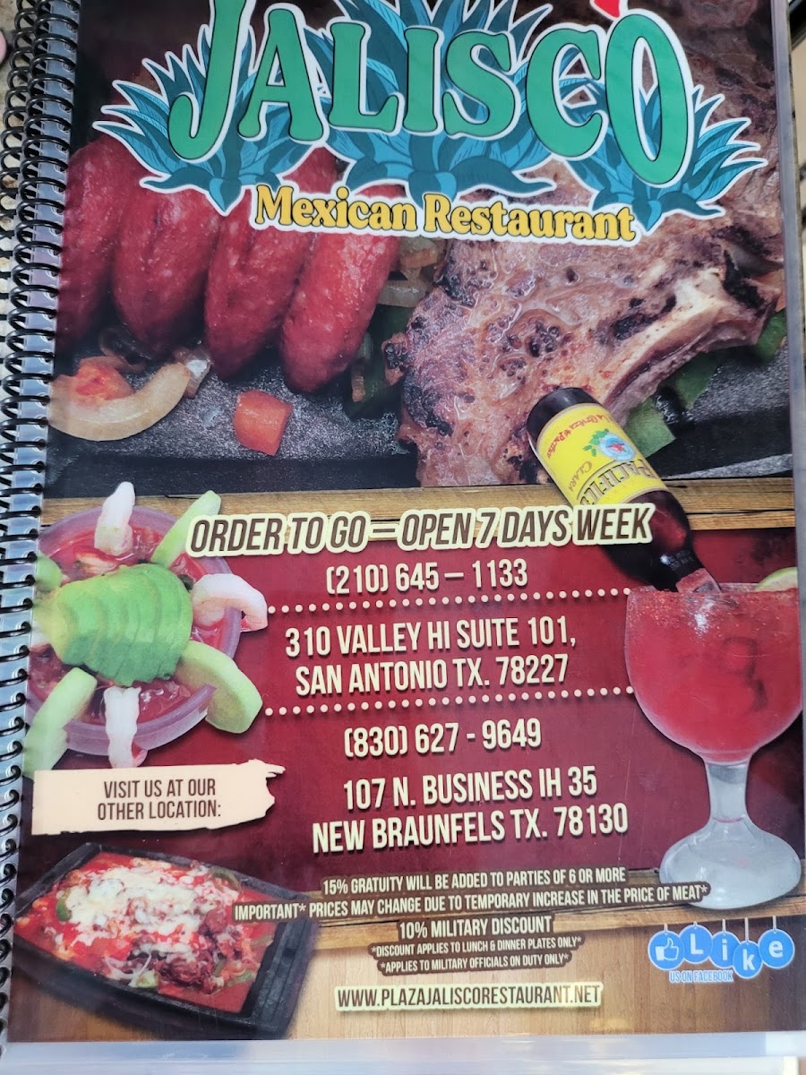 Plaza Jalisco menu board