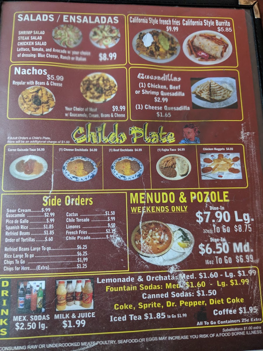 Plaza Jalisco menu board