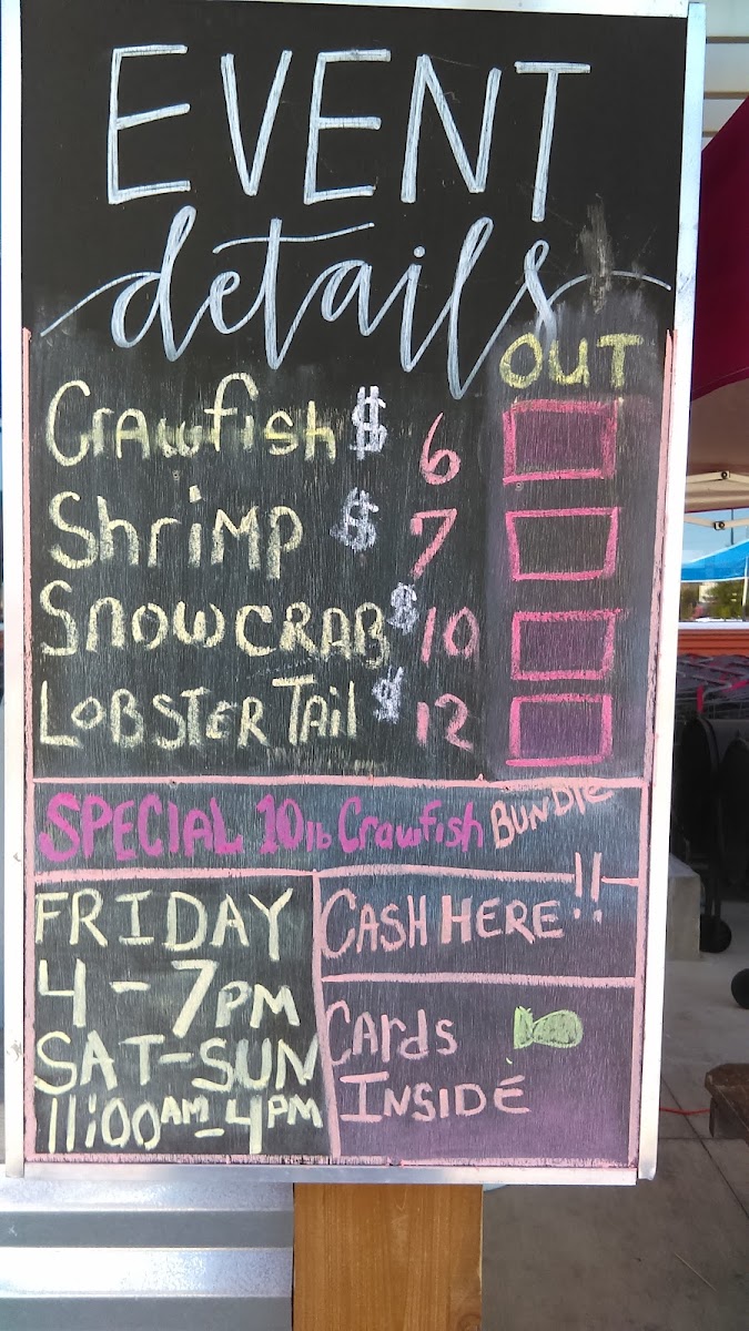 Seafood Boil Shaçk Outside HEB menu board