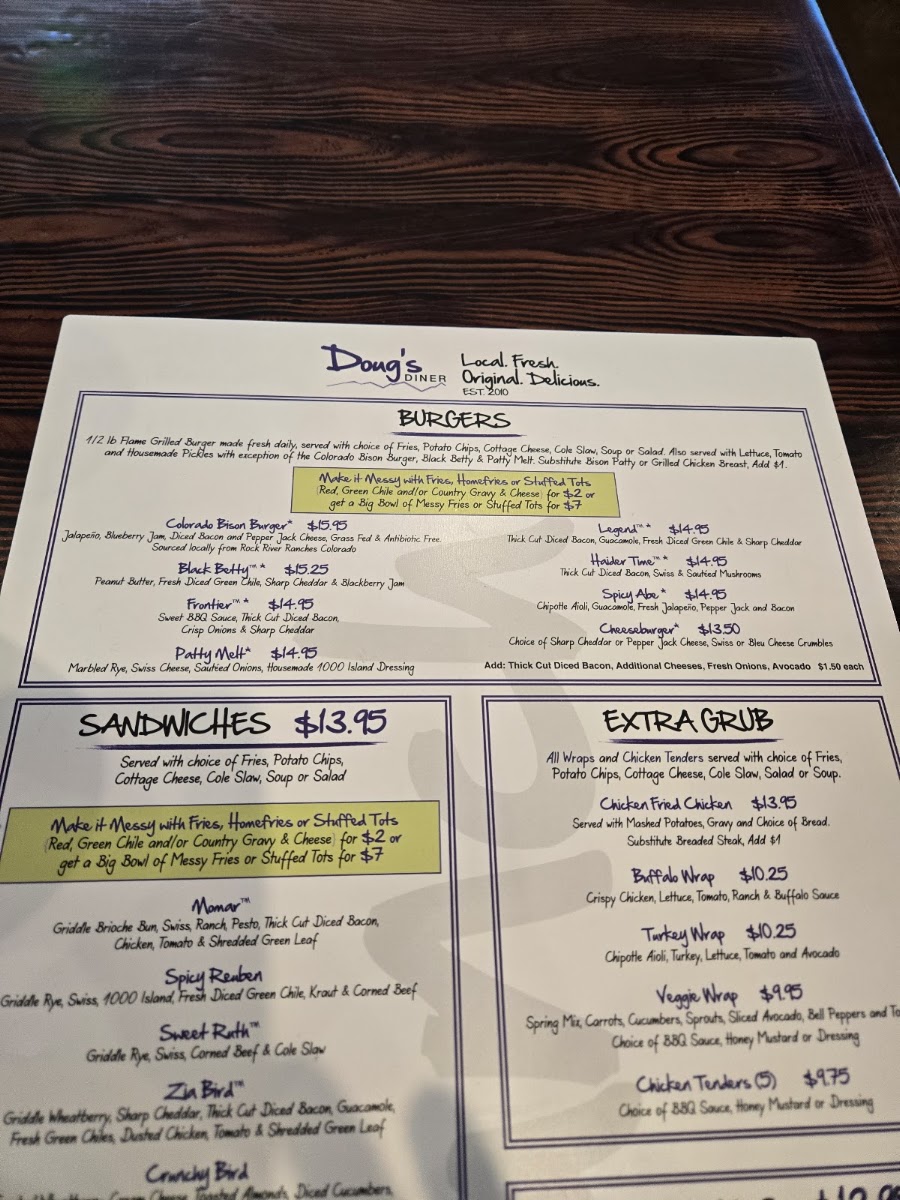 Doug's Diner menu board