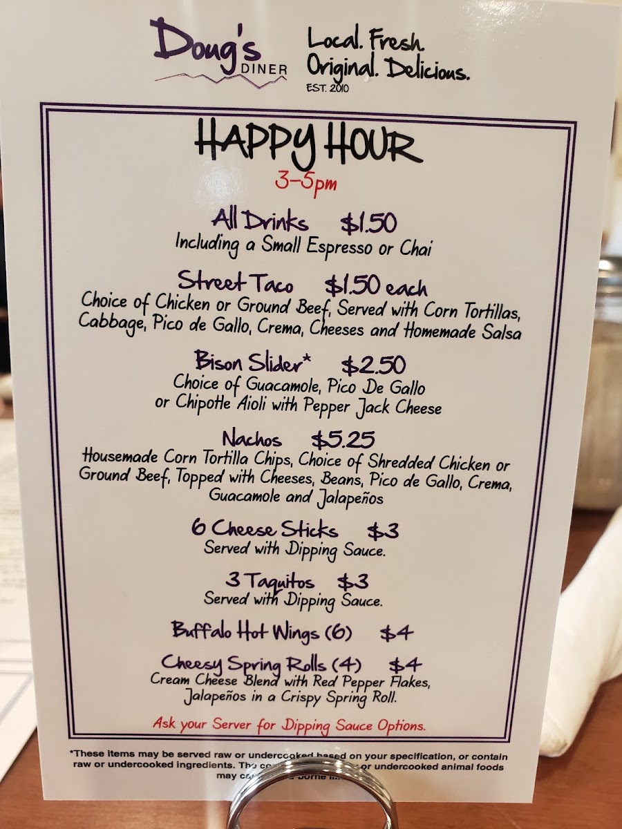 Doug's Diner menu board