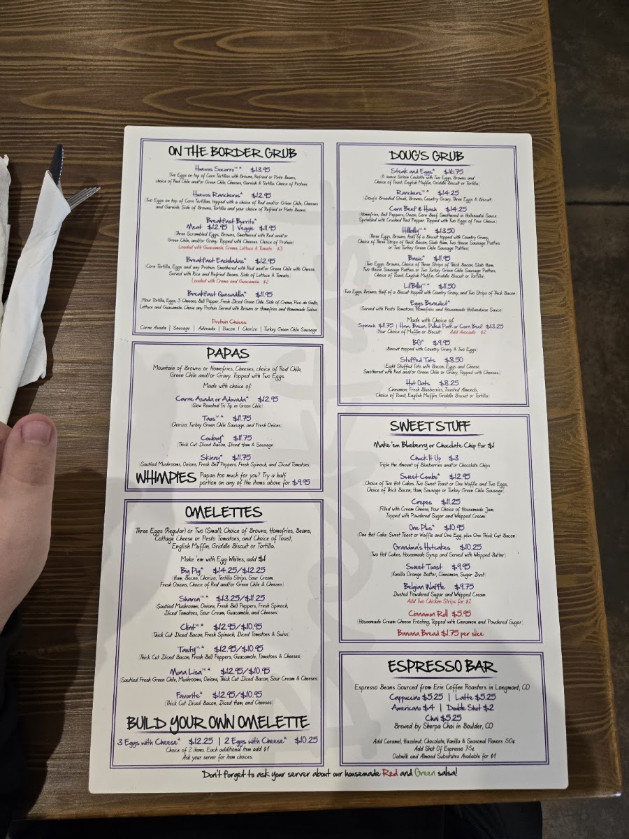 Doug's Diner menu board