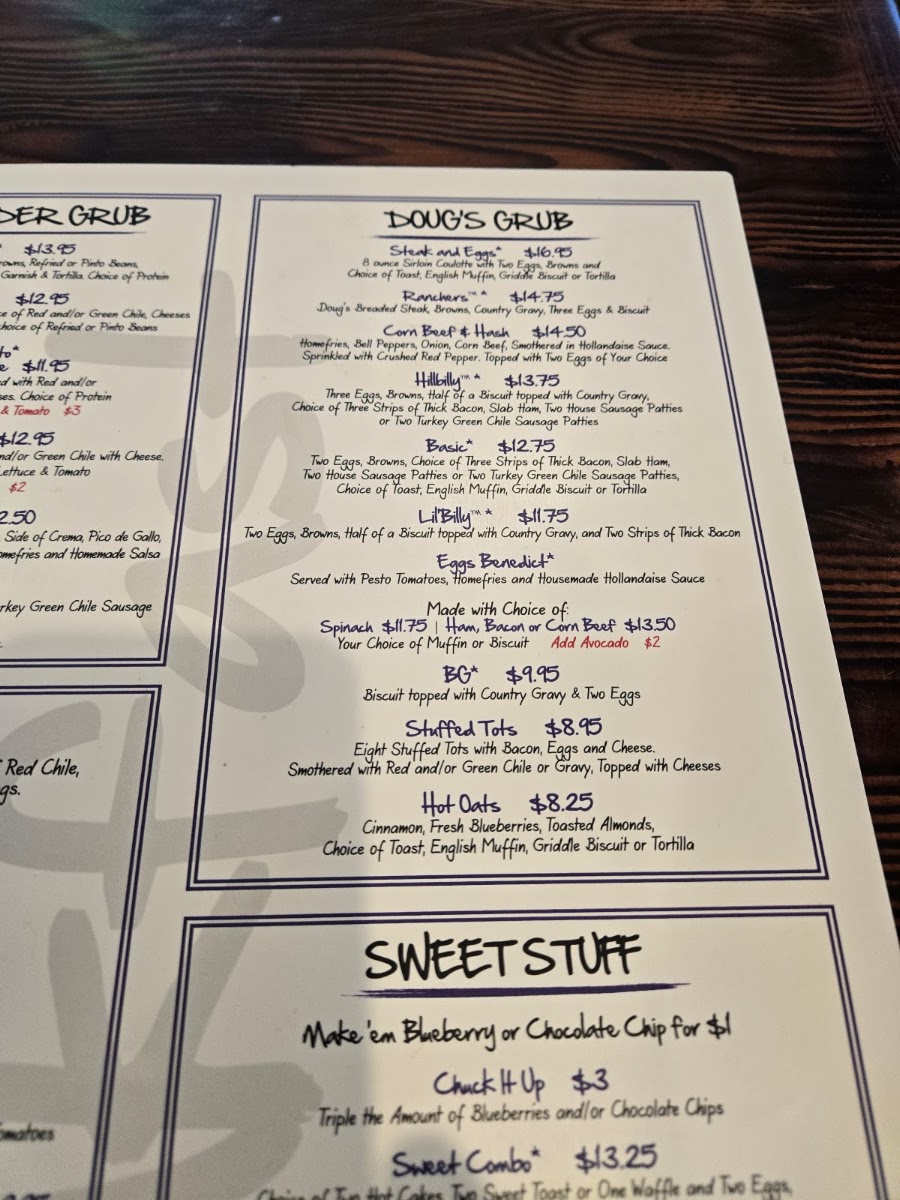 Doug's Diner menu board