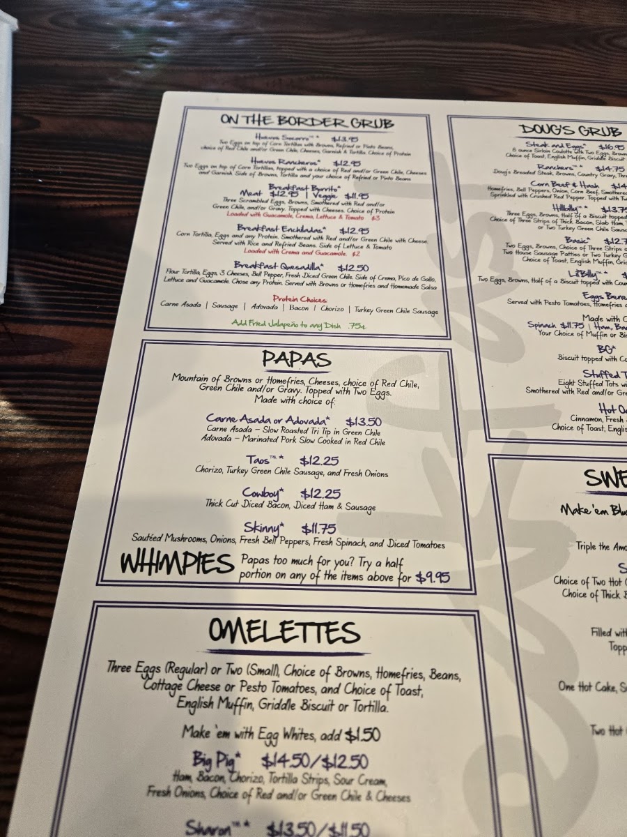 Doug's Diner menu board