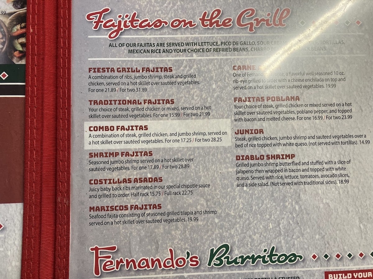 Fernando’s On Star Rd. menu board