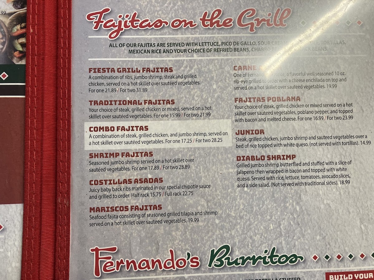 Fernando’s On Star Rd. menu board