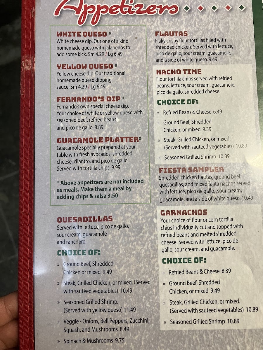 Fernando’s On Star Rd. menu board