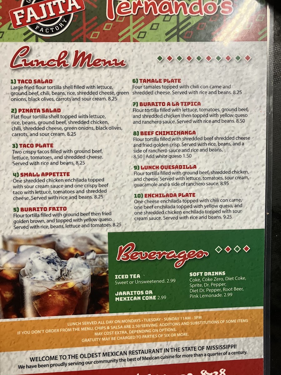 Fernando’s On Star Rd. menu board