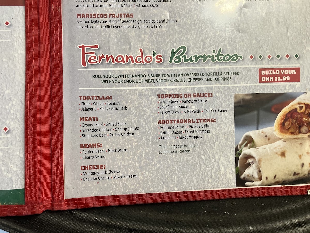 Fernando’s On Star Rd. menu board