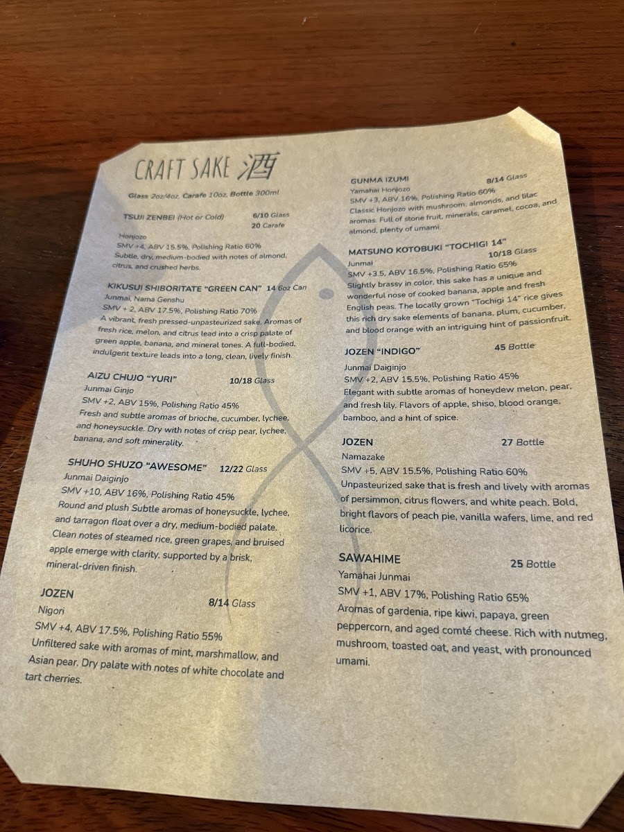 SŌBŌ | Sake Bar & Sushi menu board