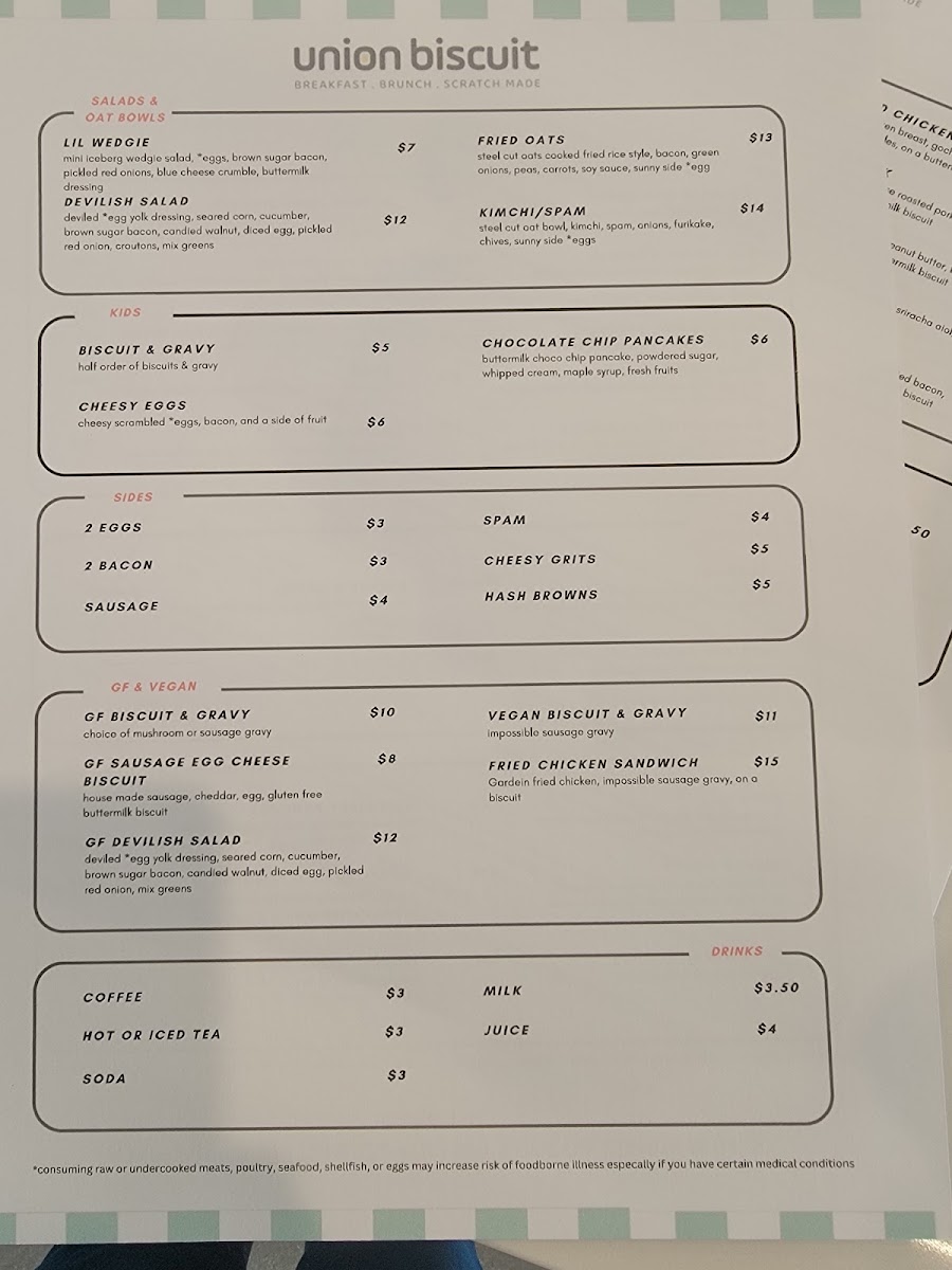 Union Biscuit menu board