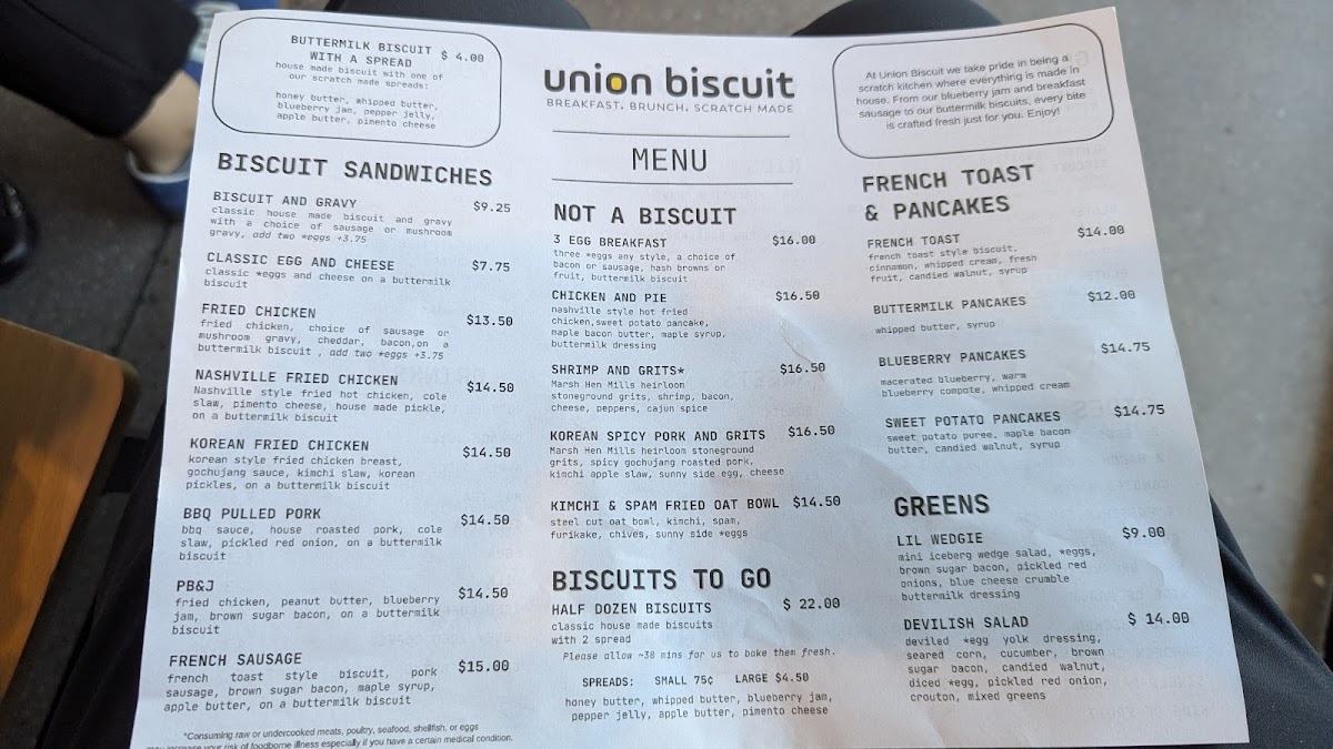 Union Biscuit menu board