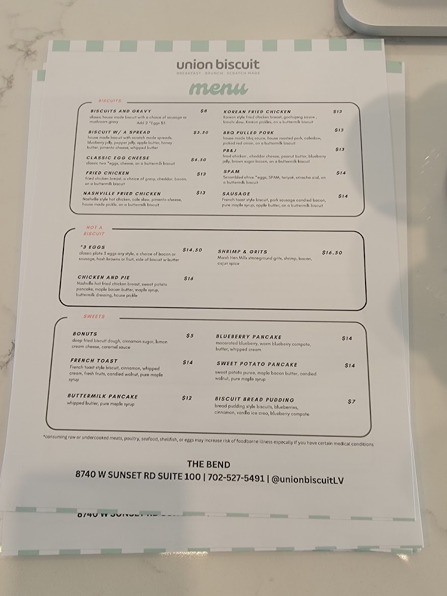 Union Biscuit menu board