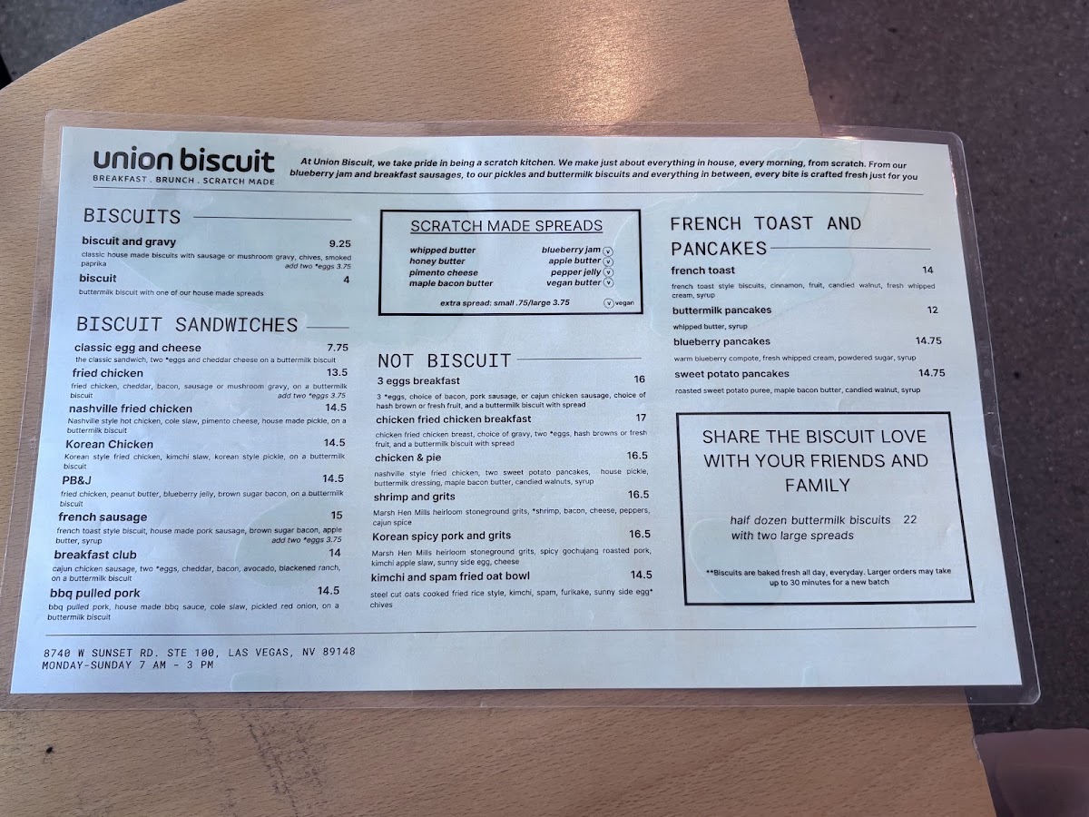 Union Biscuit menu board