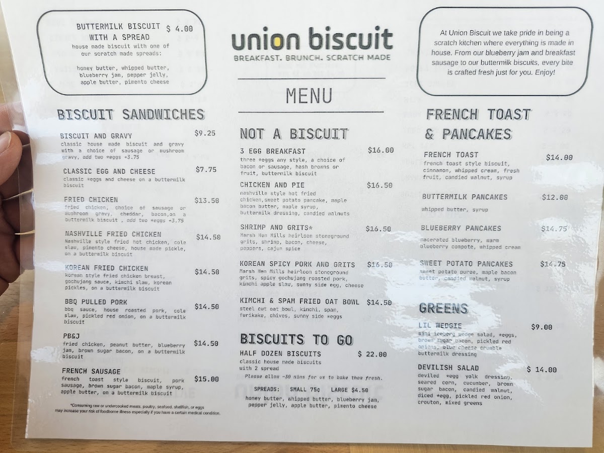 Union Biscuit menu board