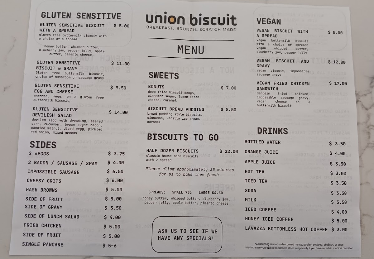 Union Biscuit menu board