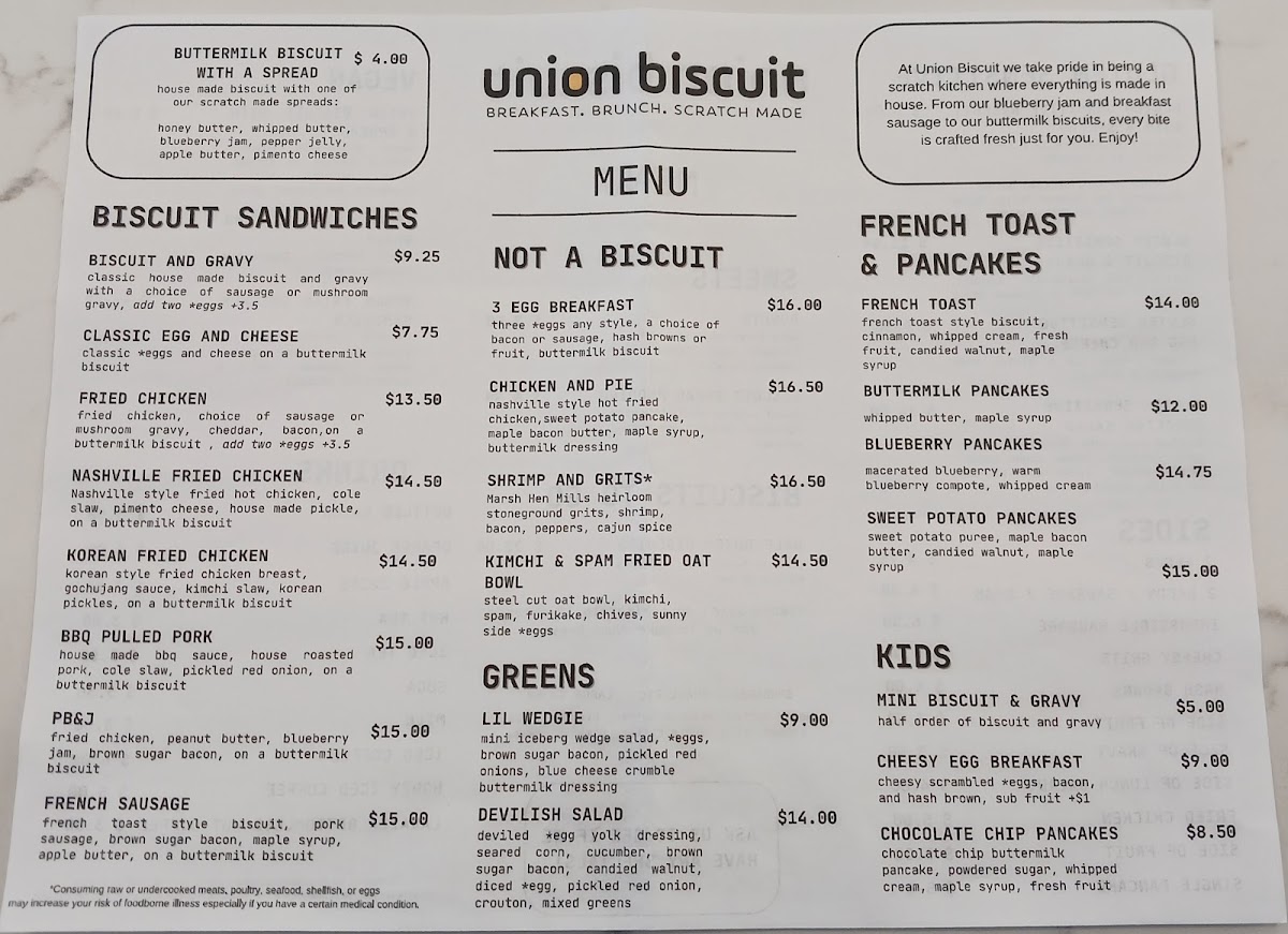 Union Biscuit menu board