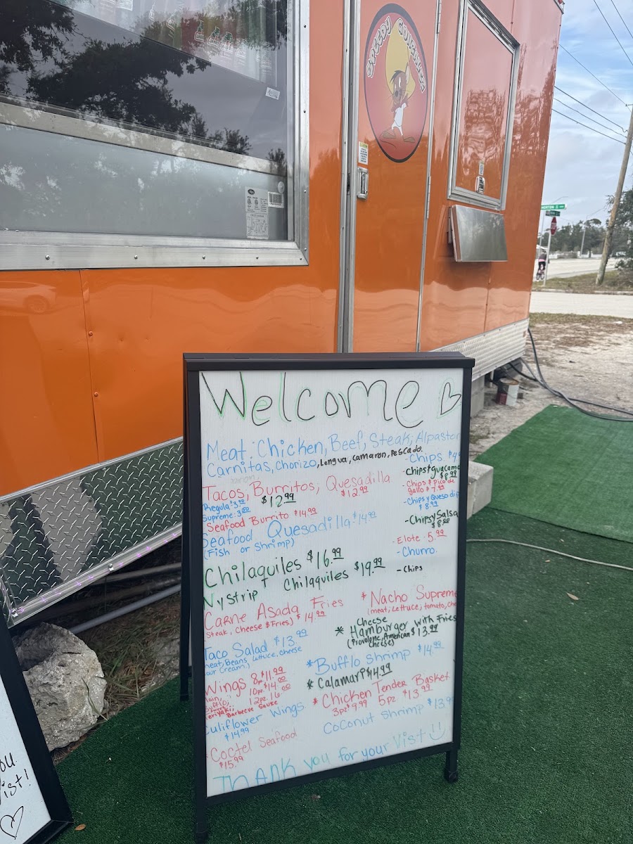 Speedy Gonzalez Mexican Food Truck 2 menu board