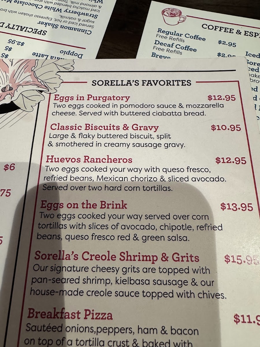 Sorella's Brunch menu board