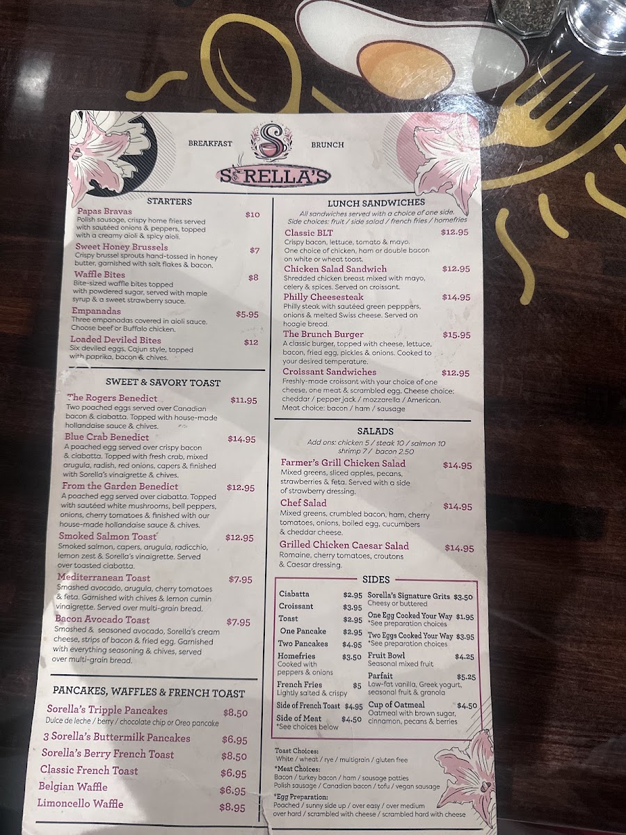 Sorella's Brunch menu board