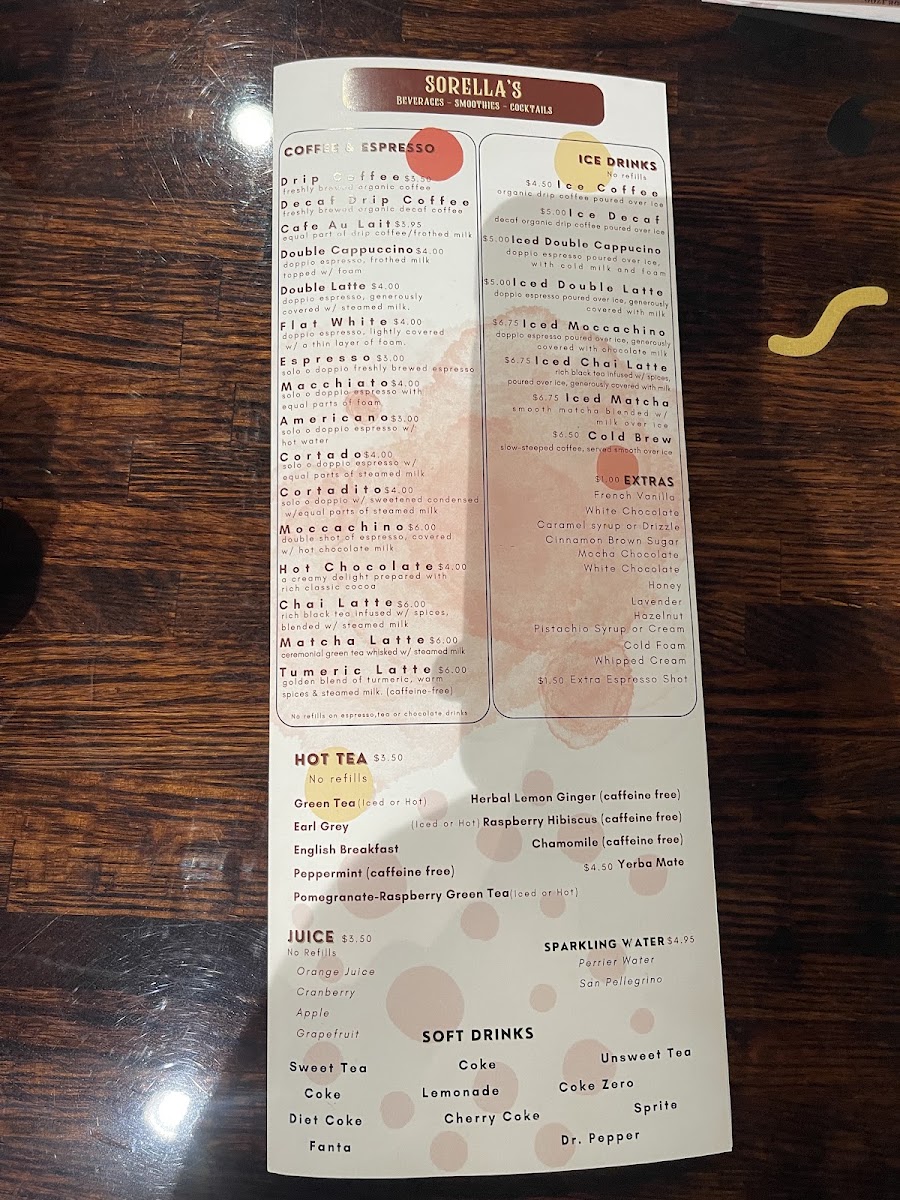 Sorella's Brunch menu board