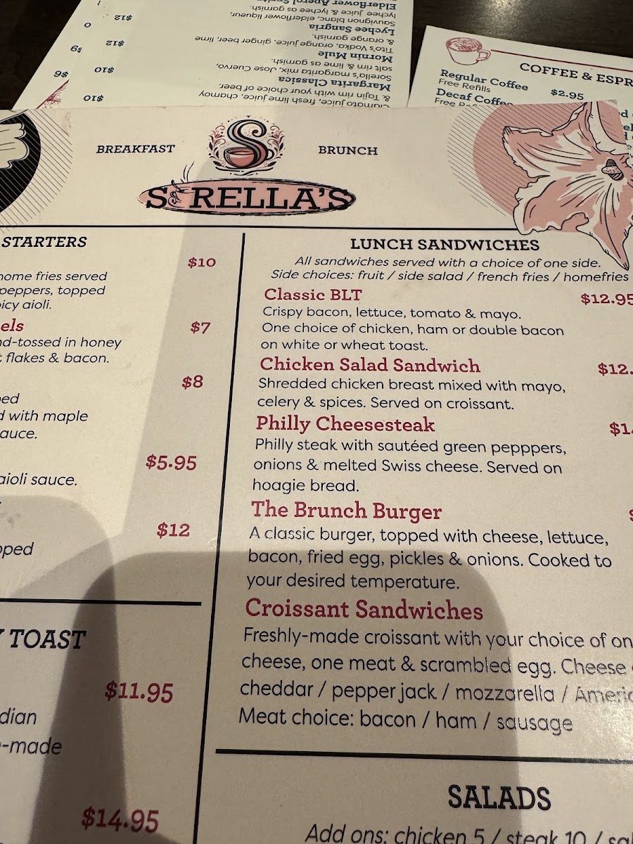 Sorella's Brunch menu board