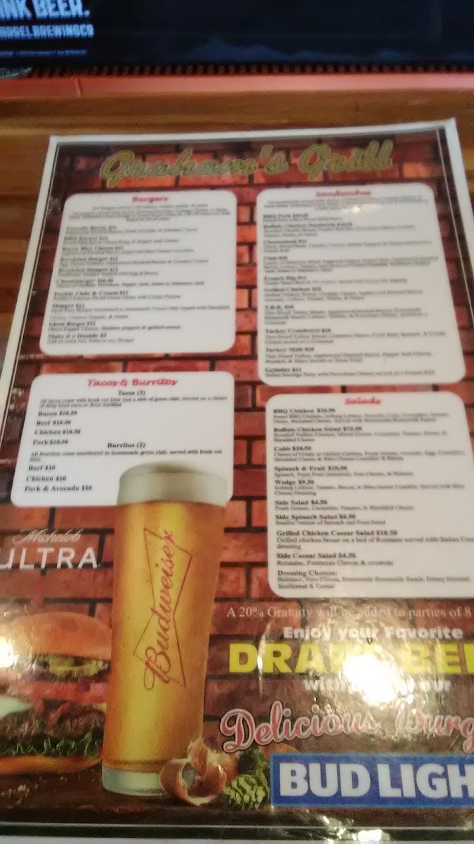 Graham's Grill menu board