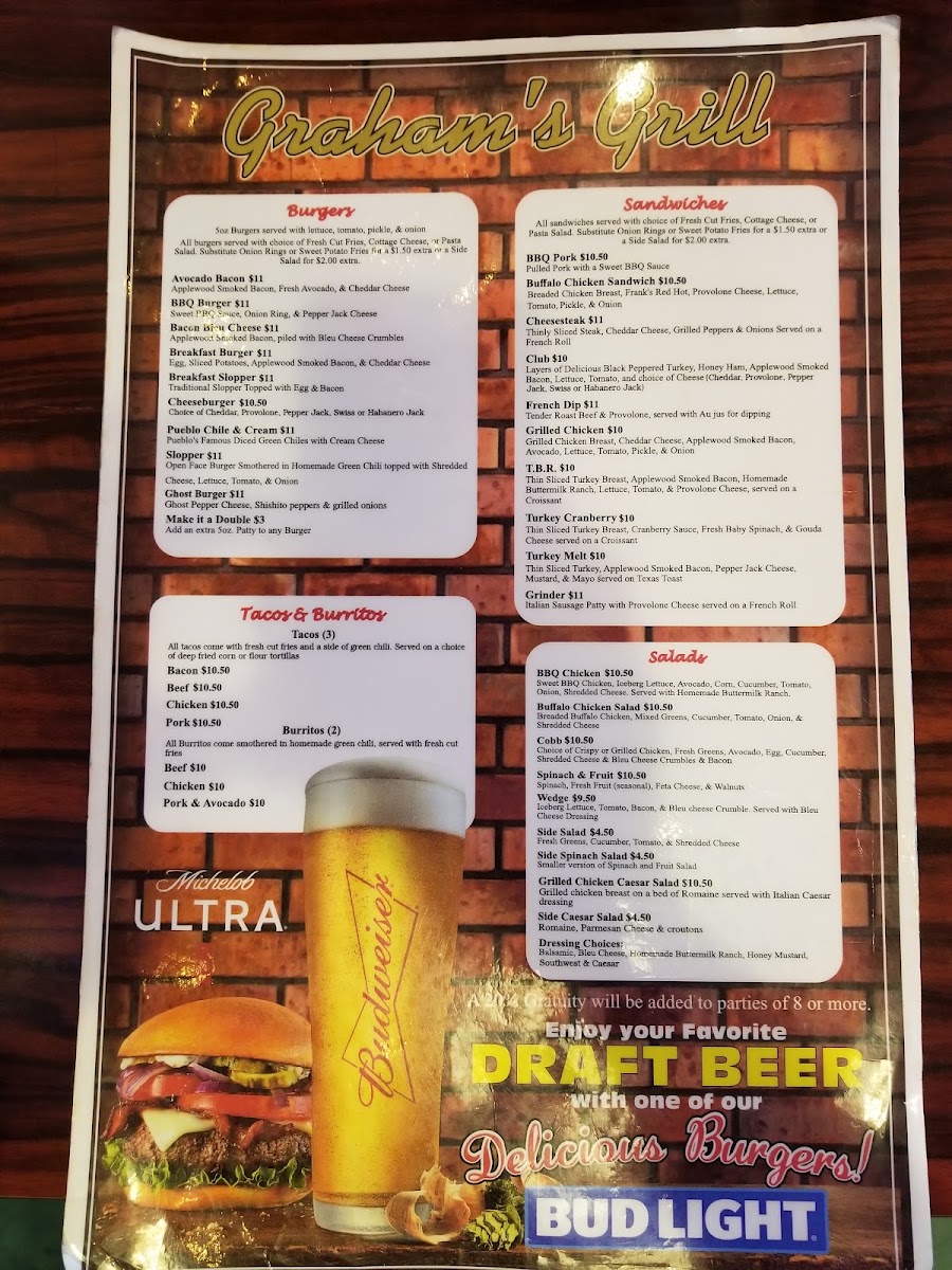 Graham's Grill menu board