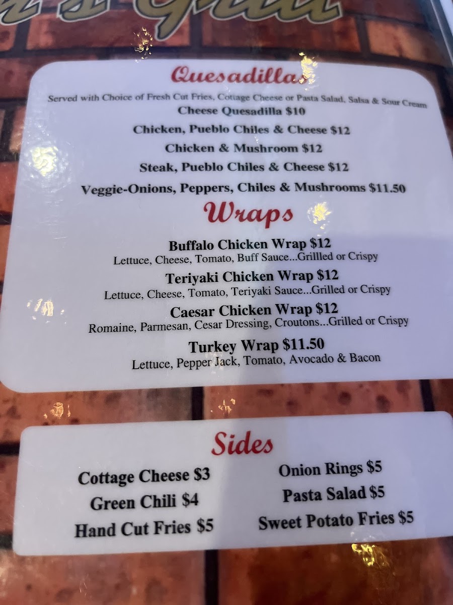 Graham's Grill menu board