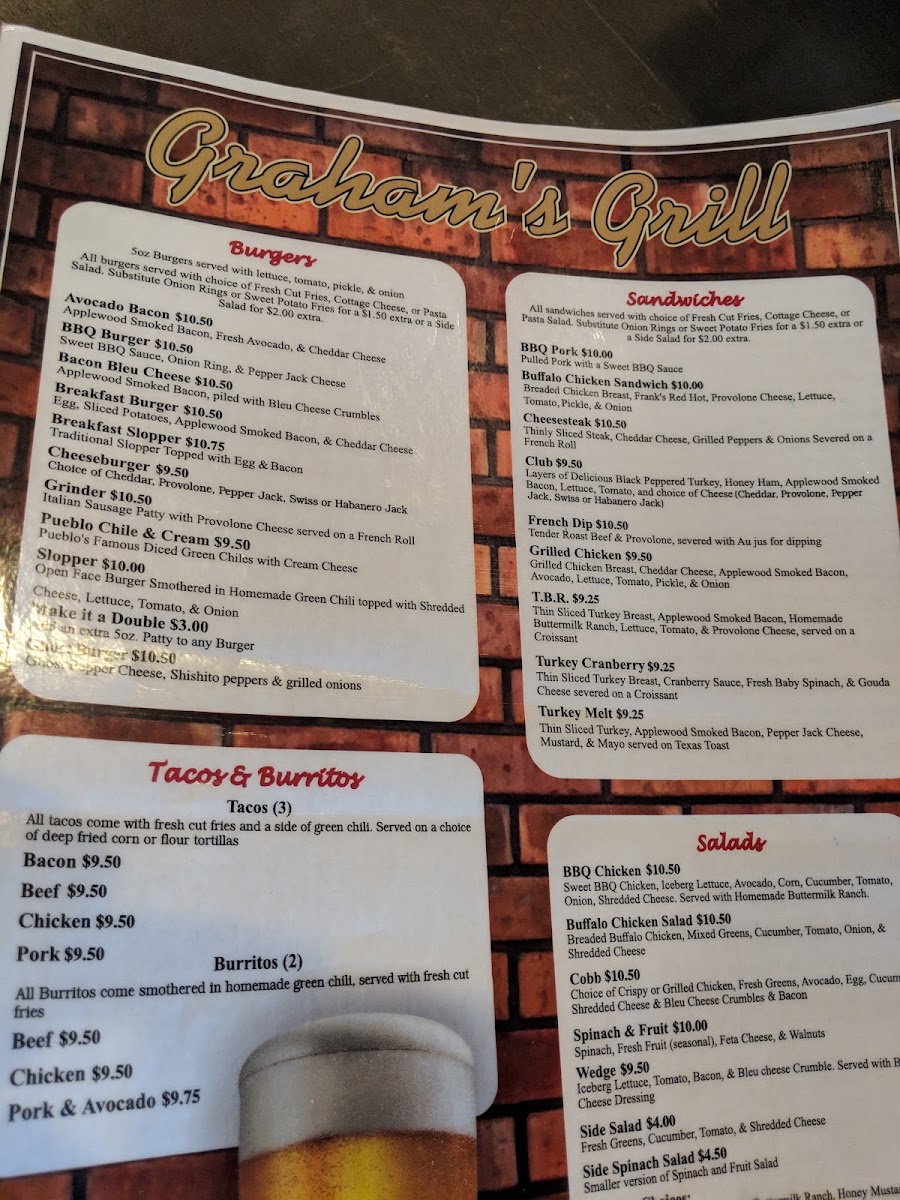 Graham's Grill menu board
