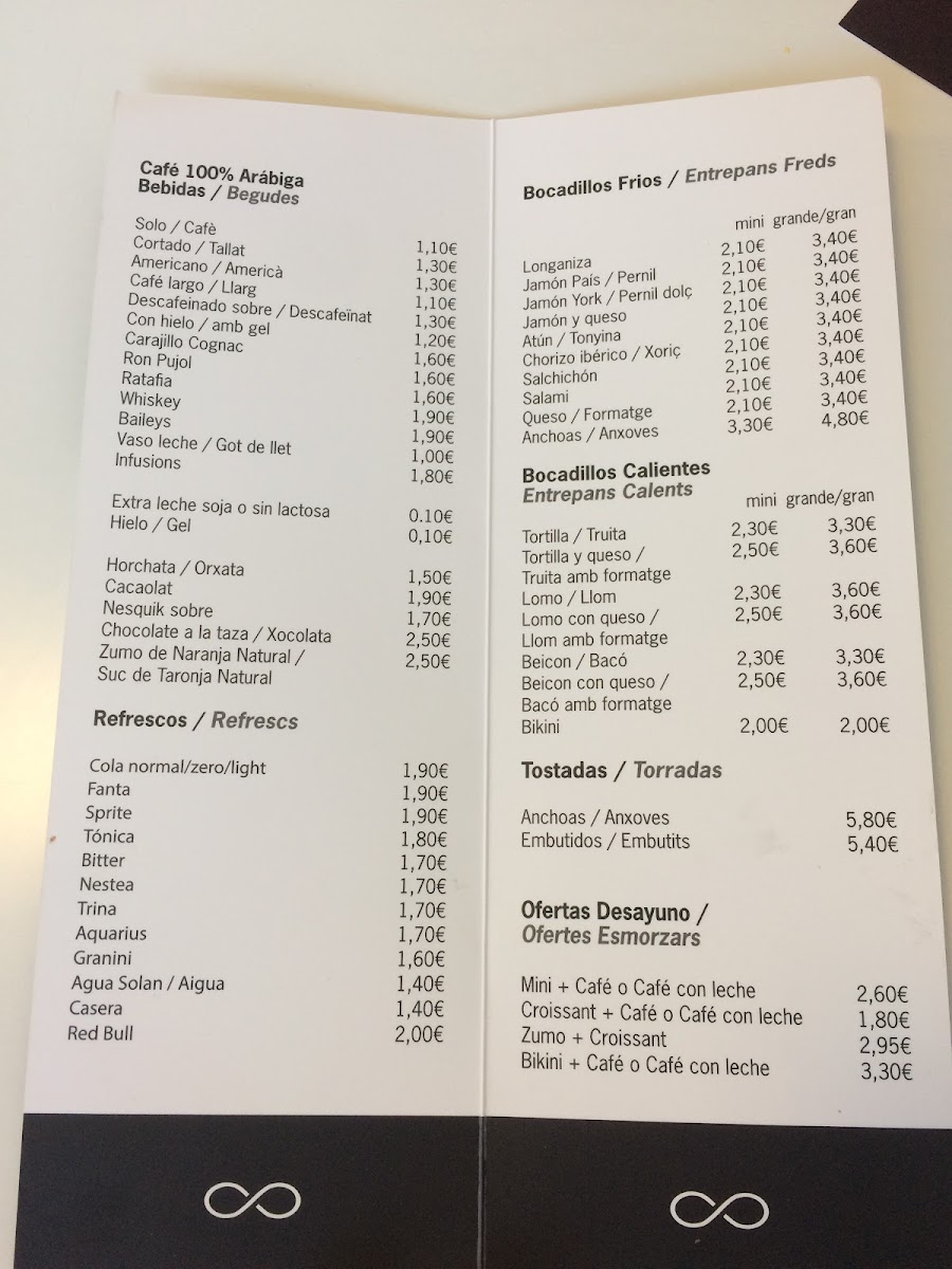 Cafeteria Infinity menu board